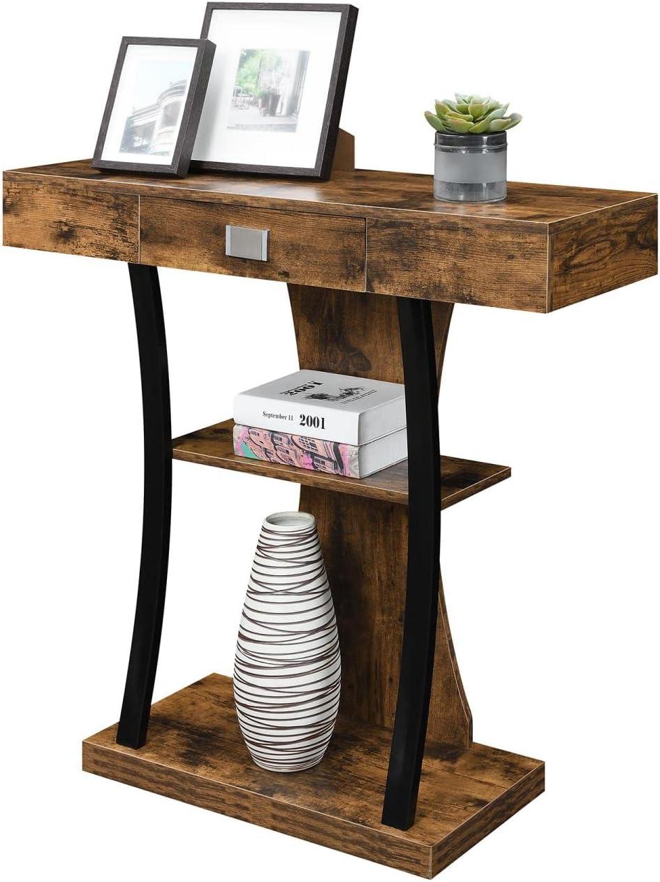 Barnwood Black Urban Storage Console Table with Drawer & Shelves