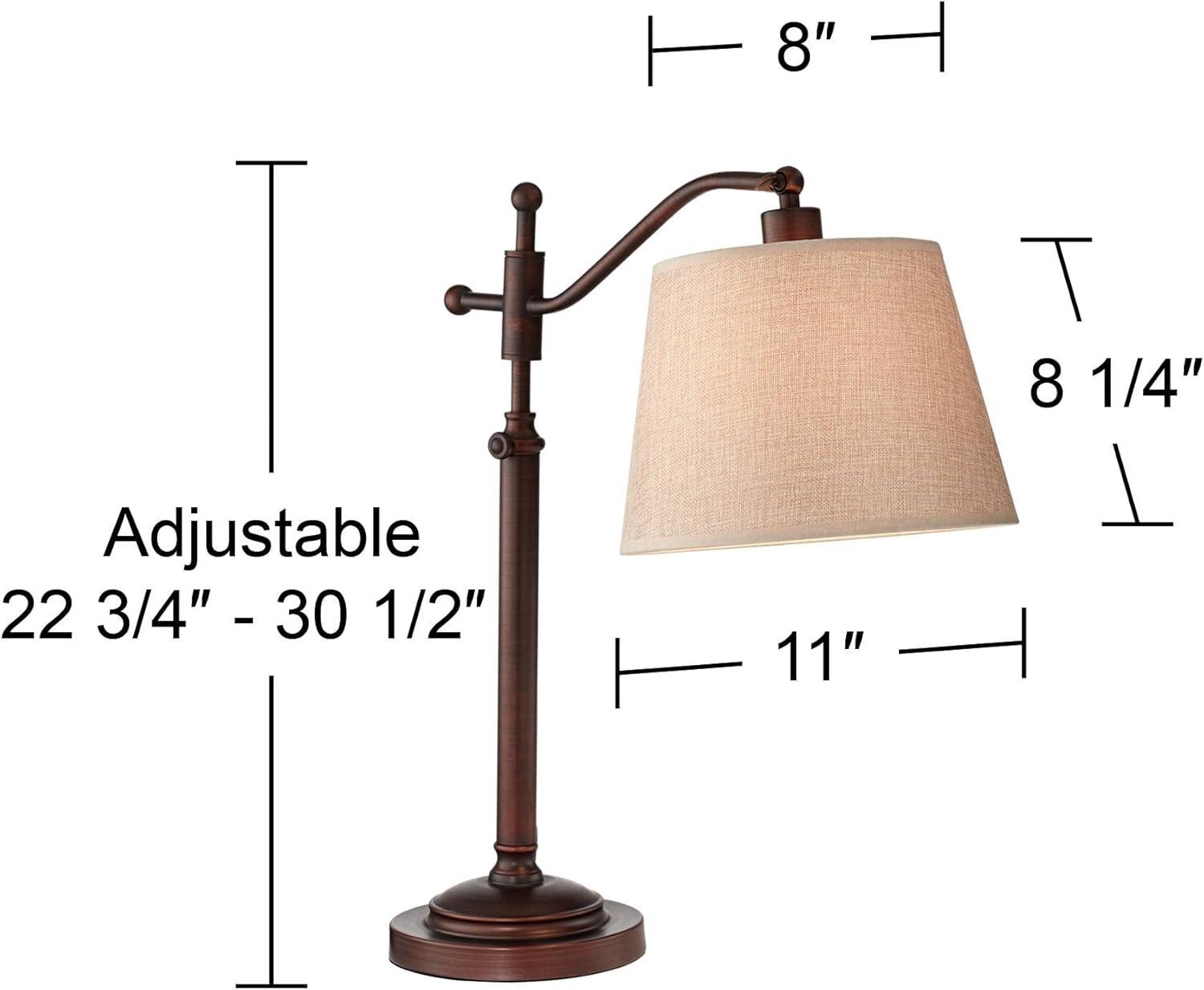 Regency Hill Downbridge Style Desk Table Lamp Adjustable Height 30.5" Tall Bronze Metal Tan Linen Look Shade for Living Room Bedroom Office