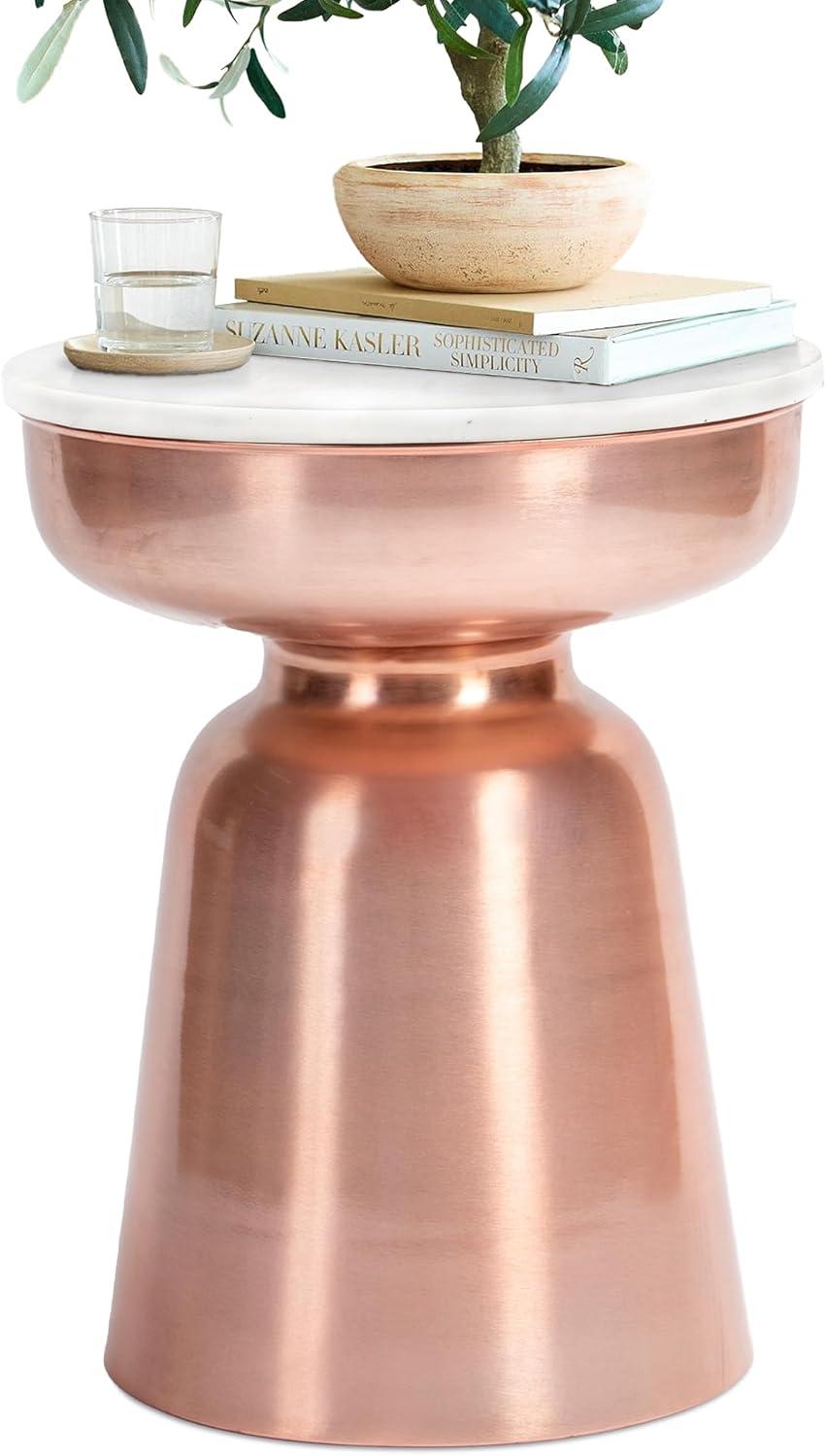 Finch Finch Adler Rothko Accent Side Table, Granite Top, Brushed Brass or Rose Gold Base, Hourglass Shape