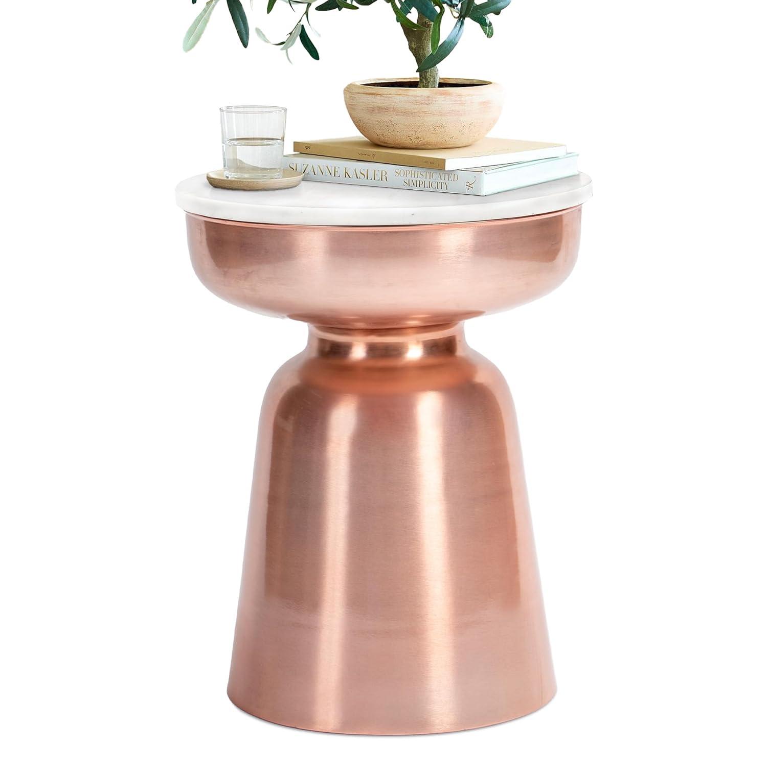 Finch Finch Adler Rothko Accent Side Table, Granite Top, Brushed Brass or Rose Gold Base, Hourglass Shape