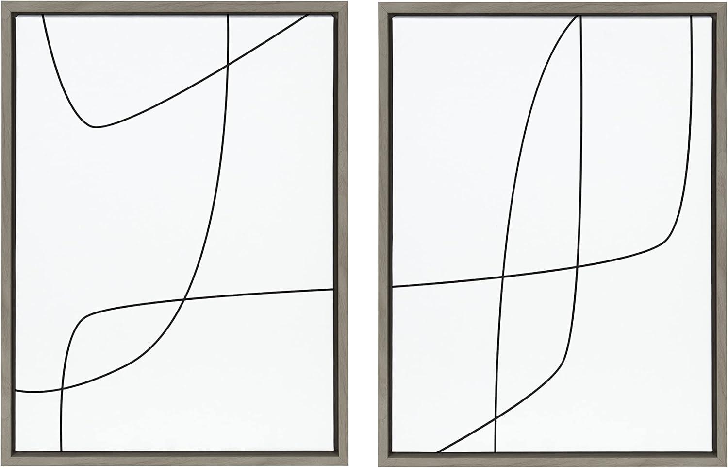 Kate and Laurel Sylvie Modern Line Abstract 3 and 4 Black and White Framed Canvas by The Creative Bunch Studio