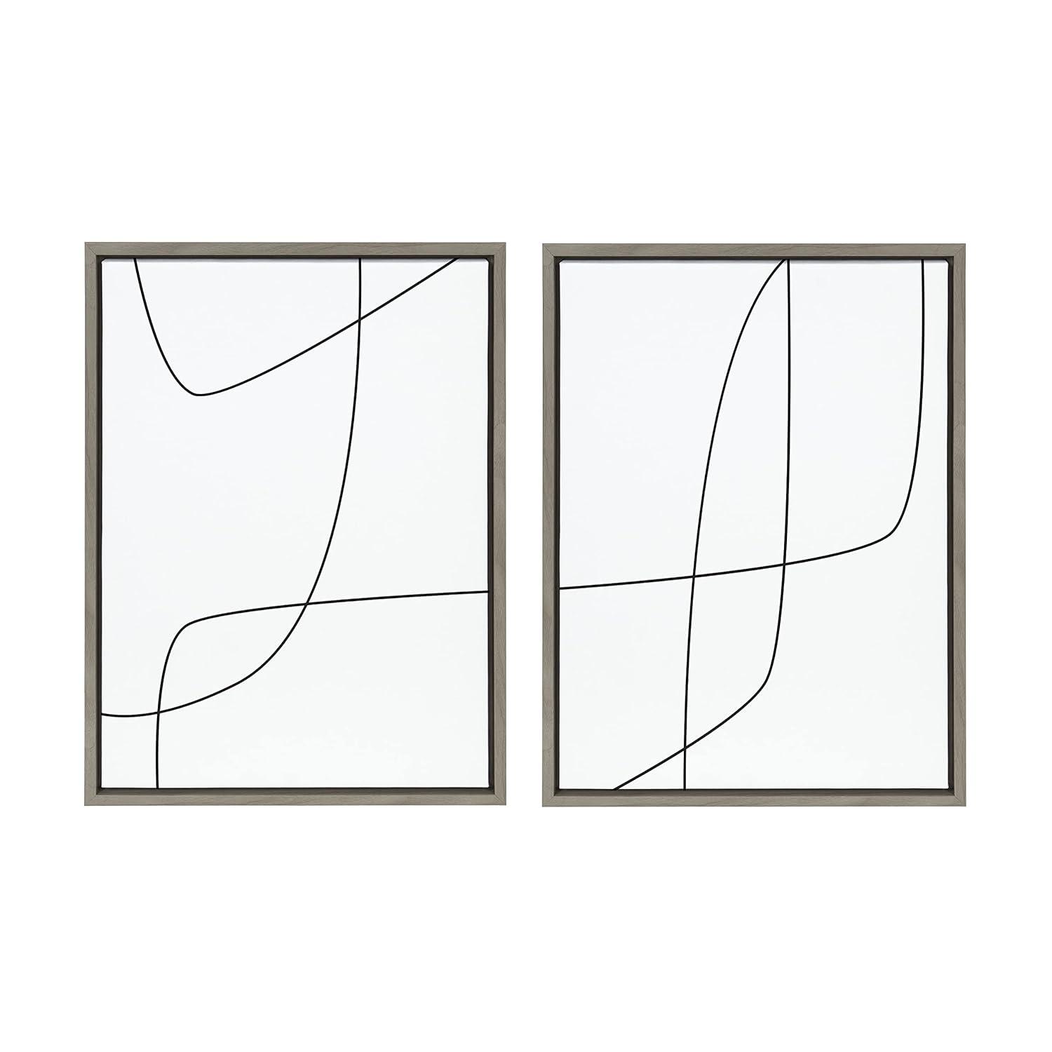 Kate and Laurel Sylvie Modern Line Abstract 3 and 4 Black and White Framed Canvas by The Creative Bunch Studio, 2 Piece 18x24, Gray