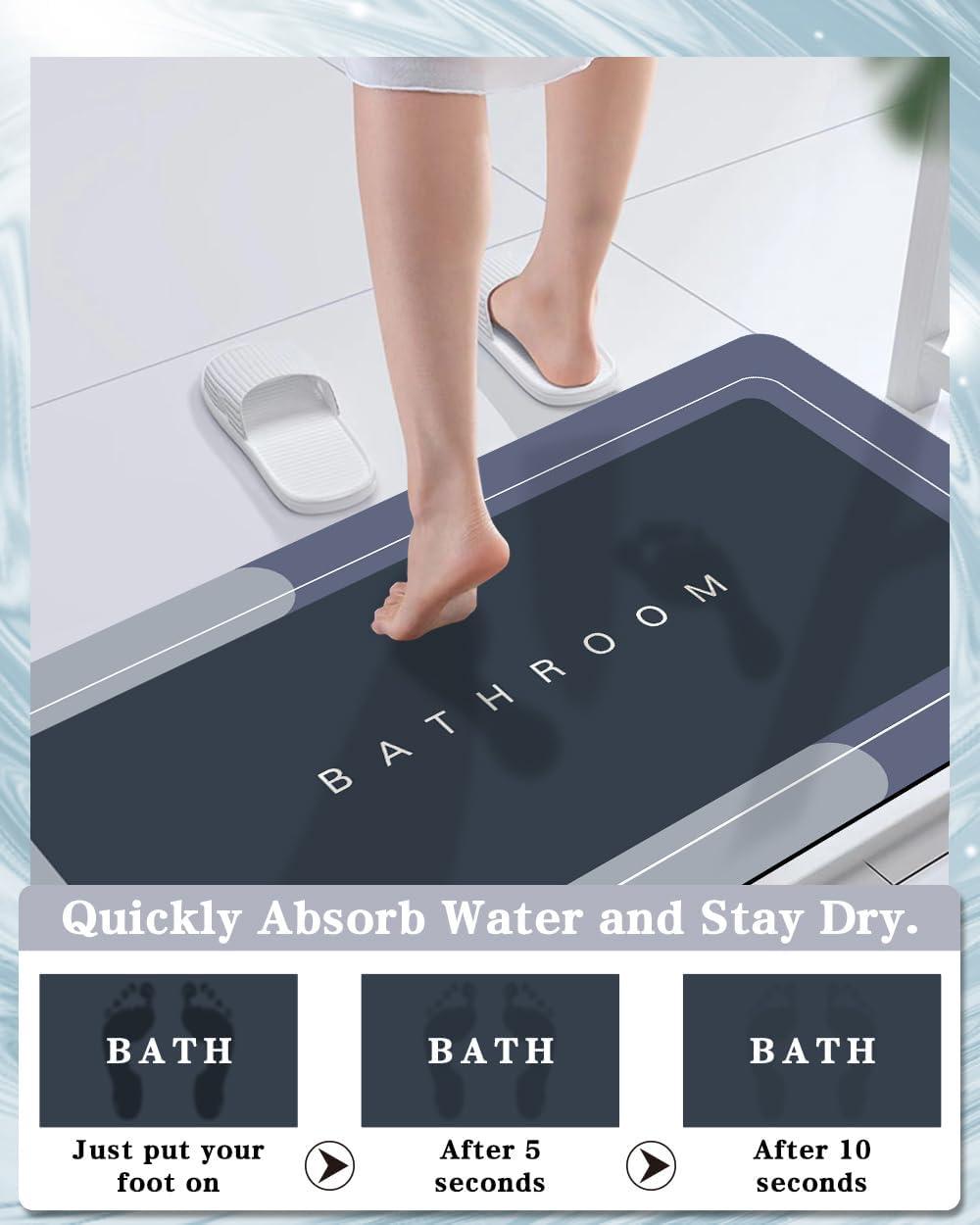 Bath Mats 24x48 Inch, Modernized Magic Mat Bathroom, Rubber Anti Slip Quick Drying Absorbent Bathroom Rug, Shower Room Rugs for in Front of Bathtub, Sink, Blue