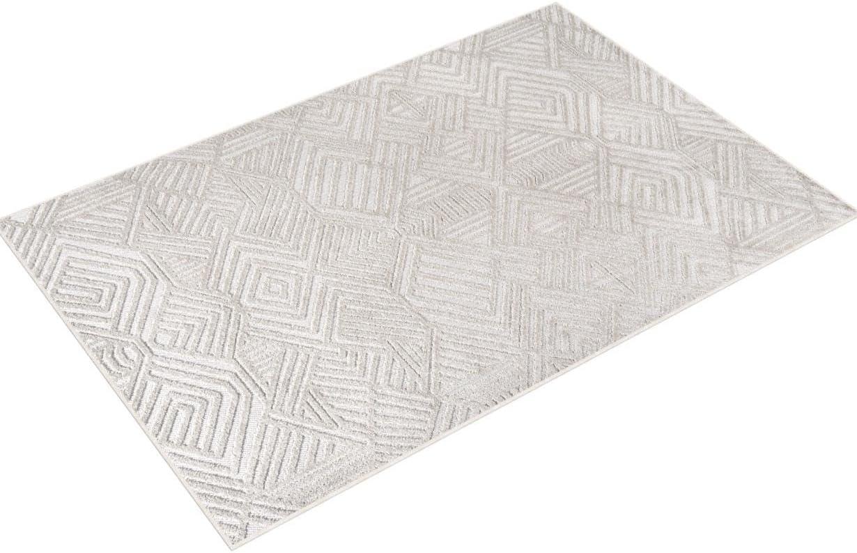 Jordan High-Low Pile Beige Geometric Indoor/Outdoor Area Rug