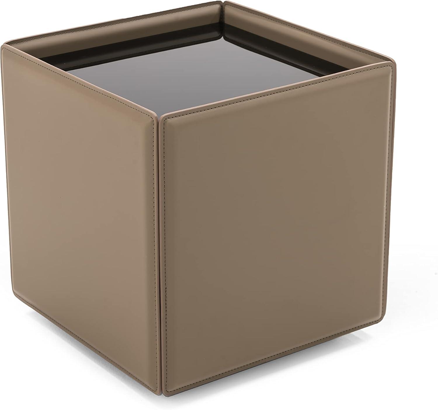 Beige Leatherette Square End Table with Black Glass Top