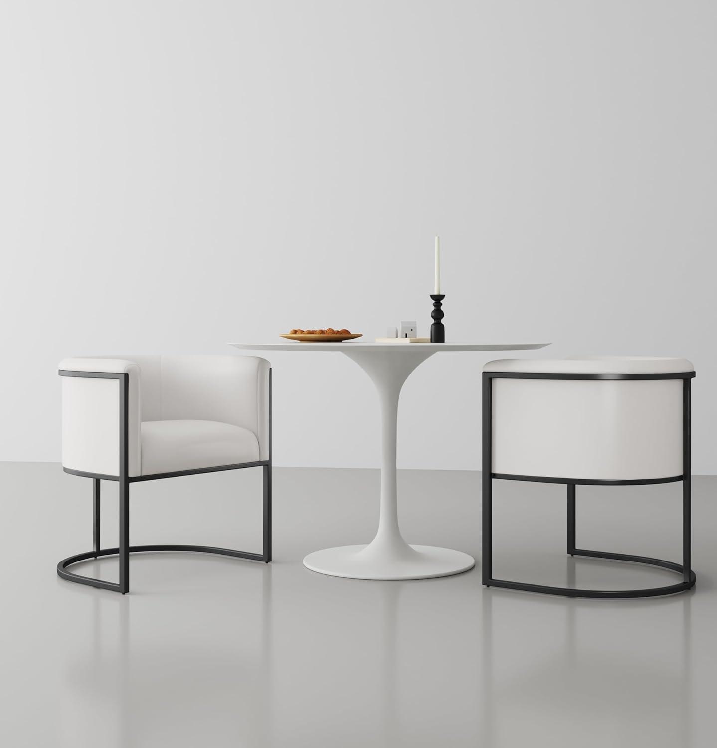 Manhattan Comfort Cosmopolitan Faux Leather Dining Chair White: Art-Deco, Metal Frame, No Assembly Required