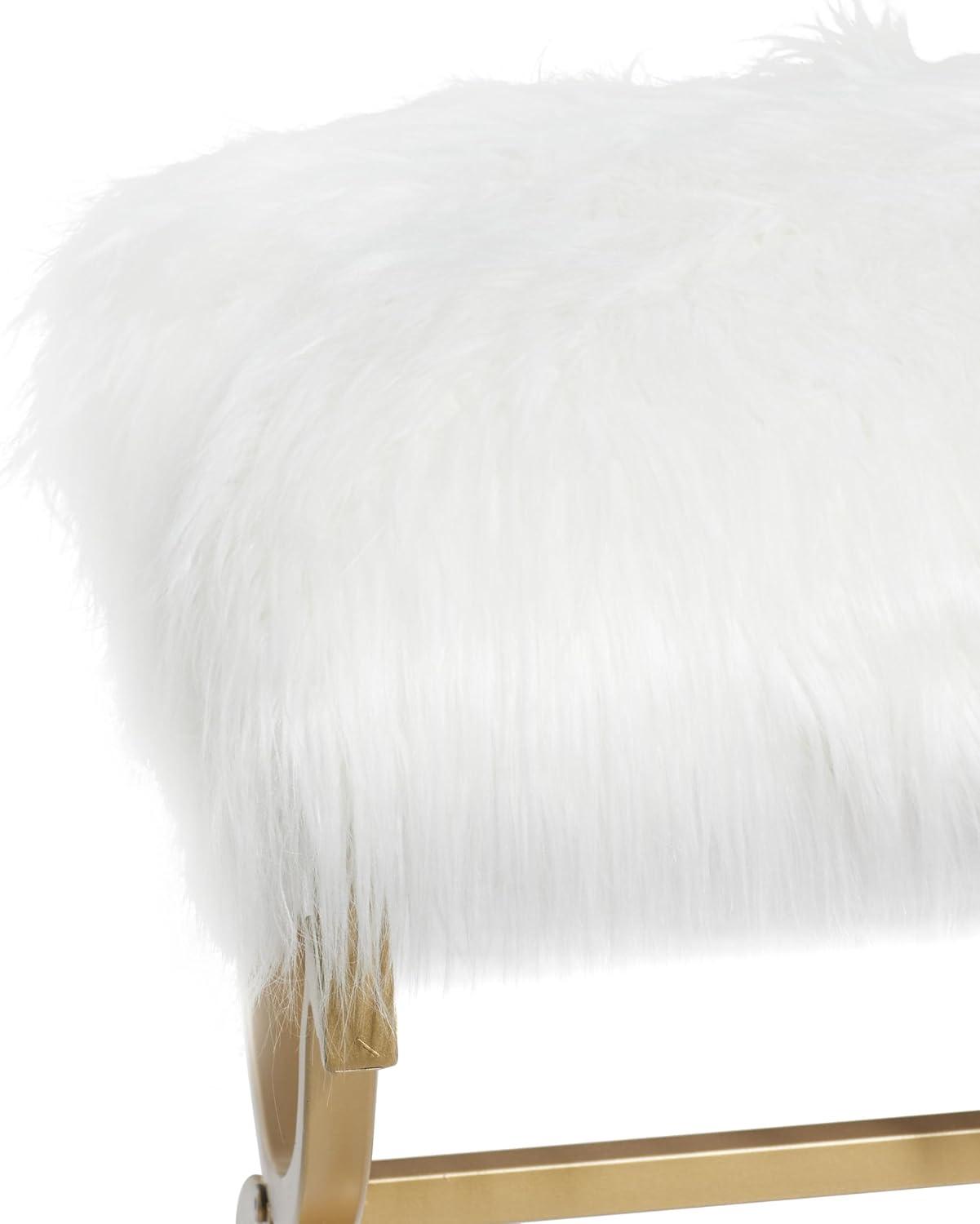 Faux Fur Cushion Bench White - Olivia & May: Chic Entryway Seating, 2-Person Metal Frame