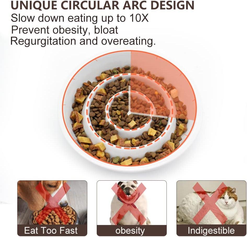 GH Ceramic Slow Feeder Dog Bowl, 3 Cups, 2 Pet Flying Discs Included - White