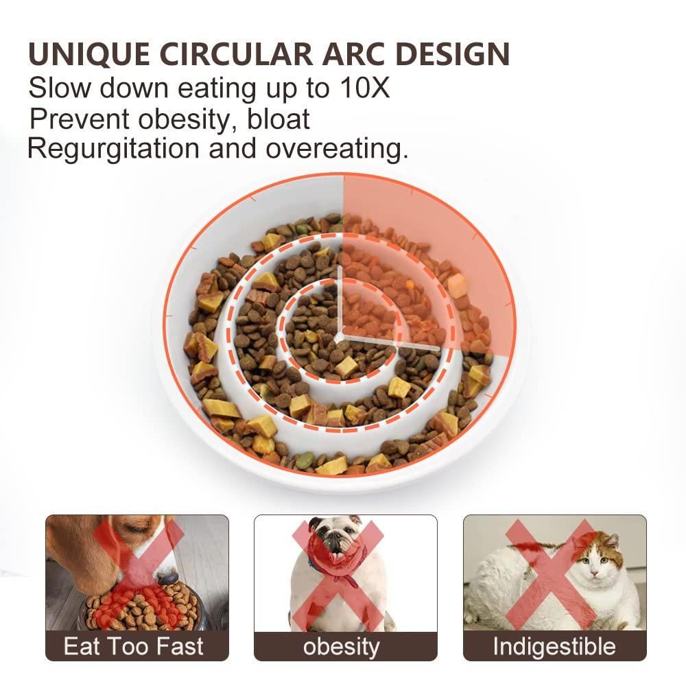 GH Ceramic Slow Feeder Dog Bowl, 3 Cups, 2 Pet Flying Discs Included - White