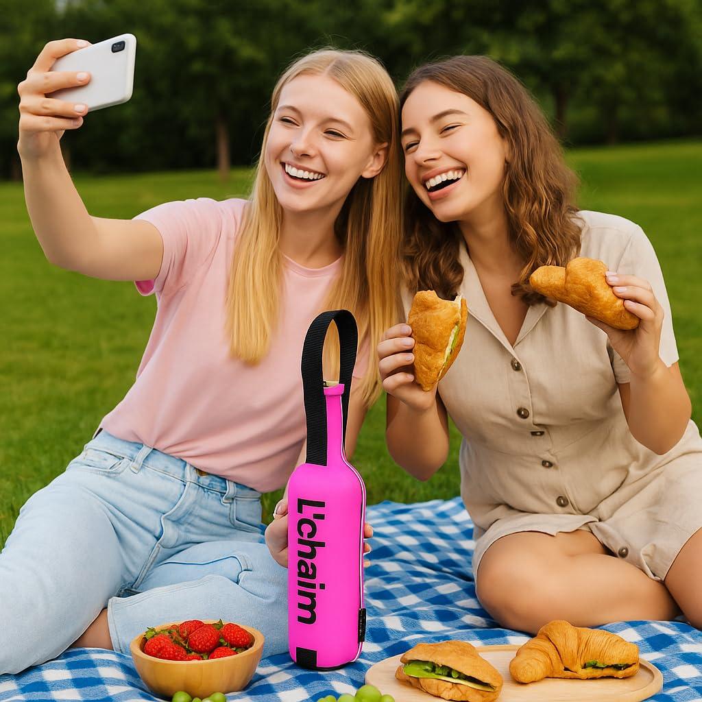 Creative Home Neoprene 1-Bottle Wine Carrier Bag, Pink