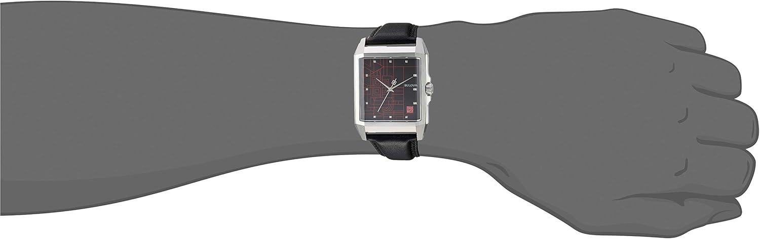 Bulova Frank Lloyd Wright 'December Gifts' Stainless Steel 3-Hand Quartz Dial, Black Leather Strap Style: 96A223