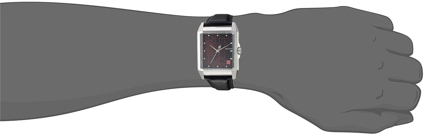 Bulova Frank Lloyd Wright 'December Gifts' Stainless Steel 3-Hand Quartz Dial, Black Leather Strap Style: 96A223