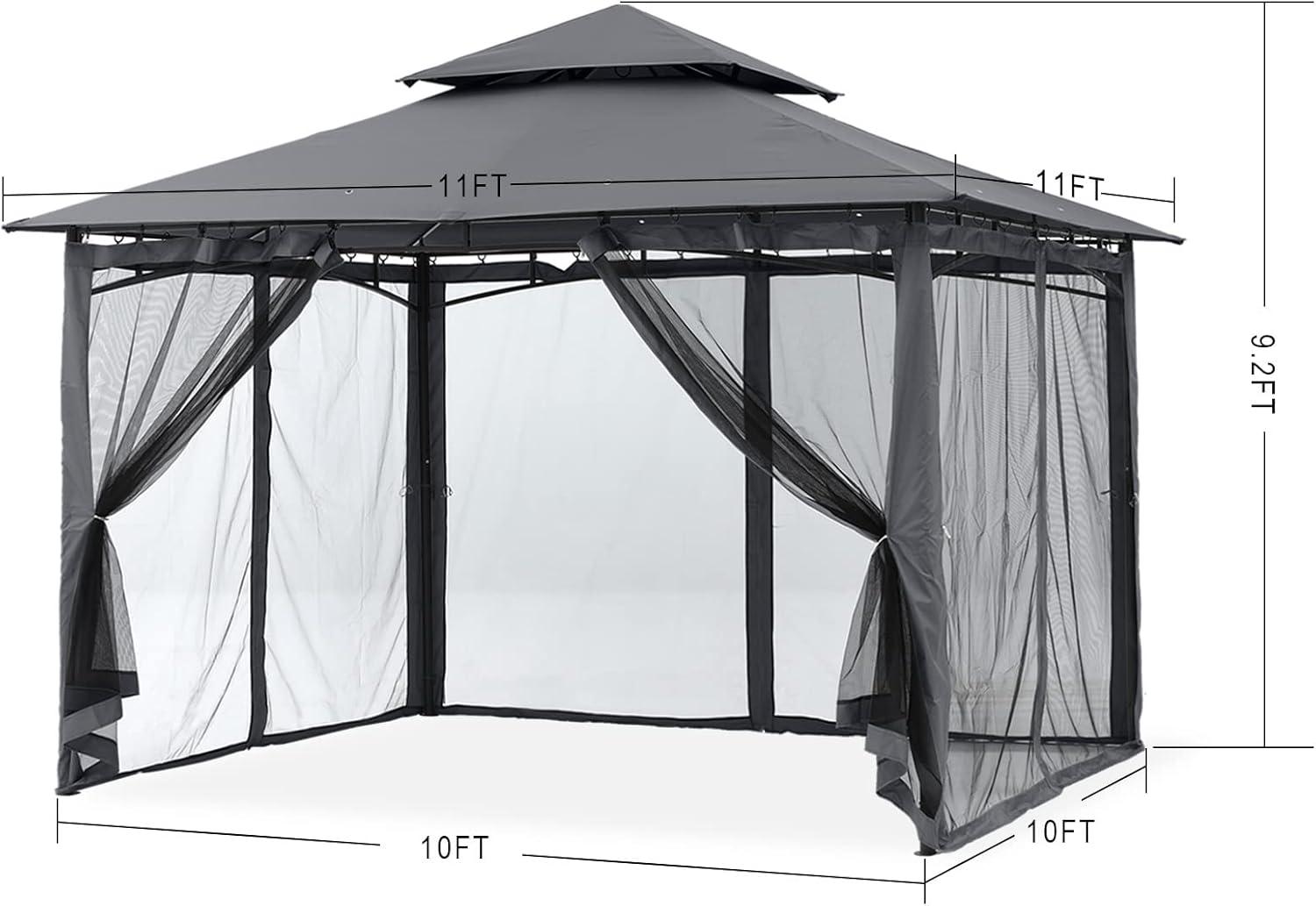 Dark Gray 10x10 Outdoor Garden Gazebo with Steel Frame and Netting