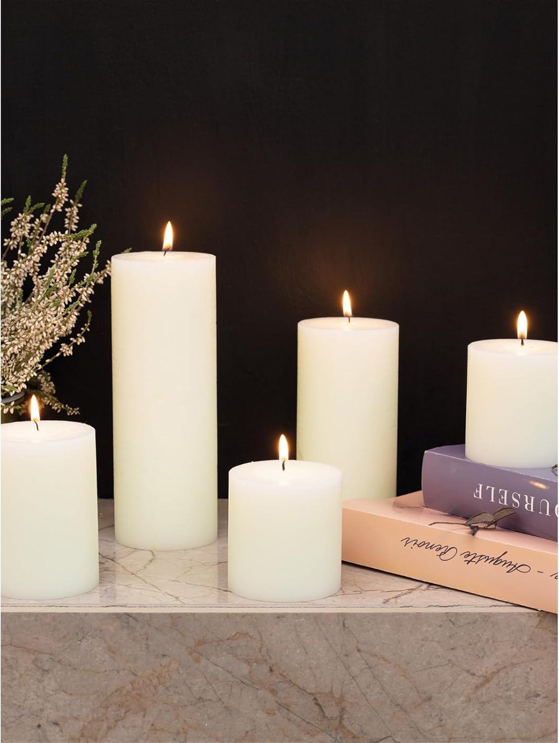 CANDWAX 3x3 Pillar Candle Set of 3 - Decorative Candles Unscented and No Drip Candles - Ideal as Wedding Candles or Large Candles for Home Interior - Ivory Candles Pillar 3x3