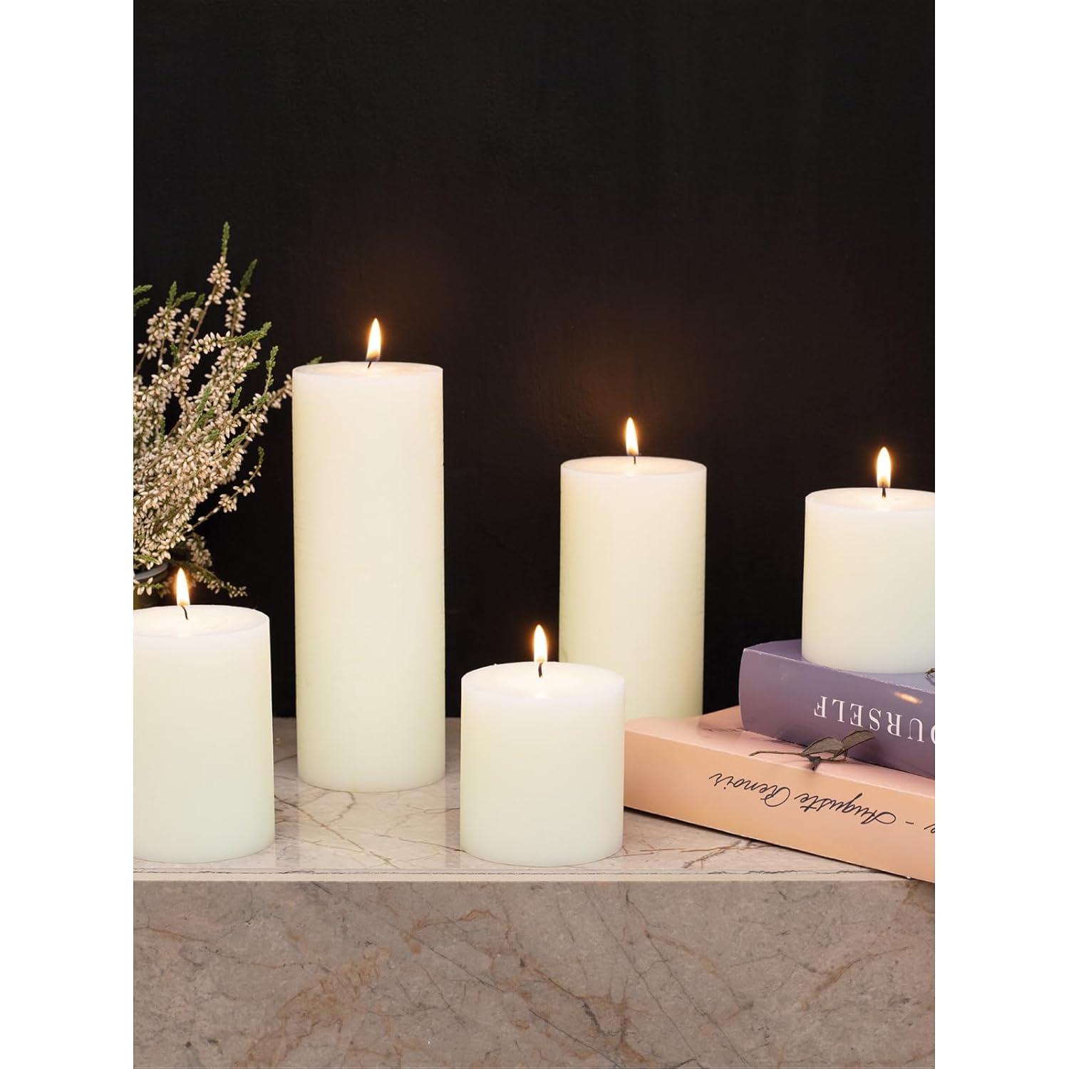 CANDWAX 3x3 Pillar Candle Set of 3 - Decorative Candles Unscented and No Drip Candles - Ideal as Wedding Candles or Large Candles for Home Interior - Ivory Candles Pillar 3x3