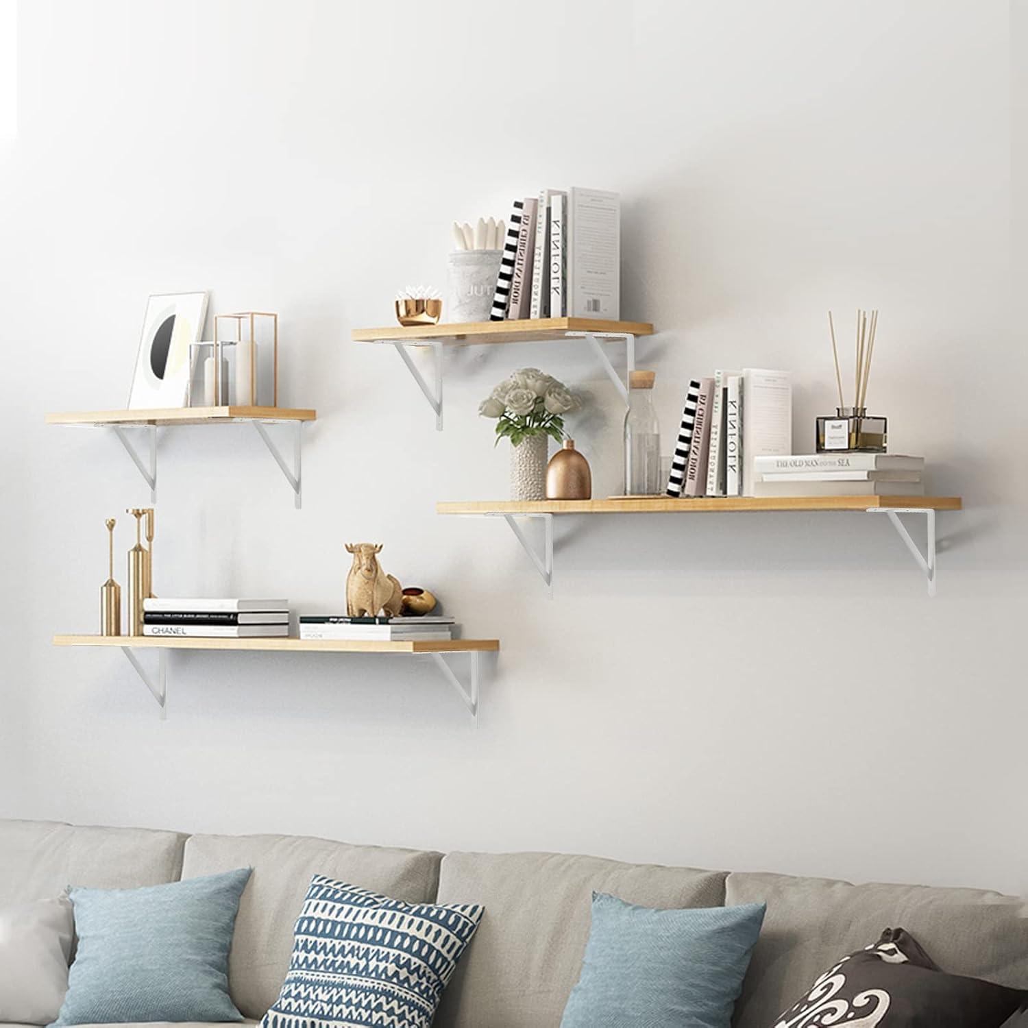 HOME MASTER HARDWARE 12 x 8 inch Heavy Duty Shelf Brackets, Load Capacity: 600lb, 10-Pack White Metal L Supports for Wall Mounted Wood Shelving, Shelves Bracket with Screws