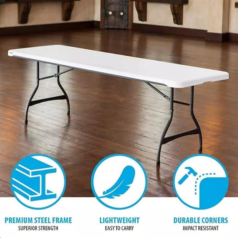 Lifetime 8 Foot Rectangle Folding Table, Indoor/Outdoor Commercial Grade, White Granite (22980)