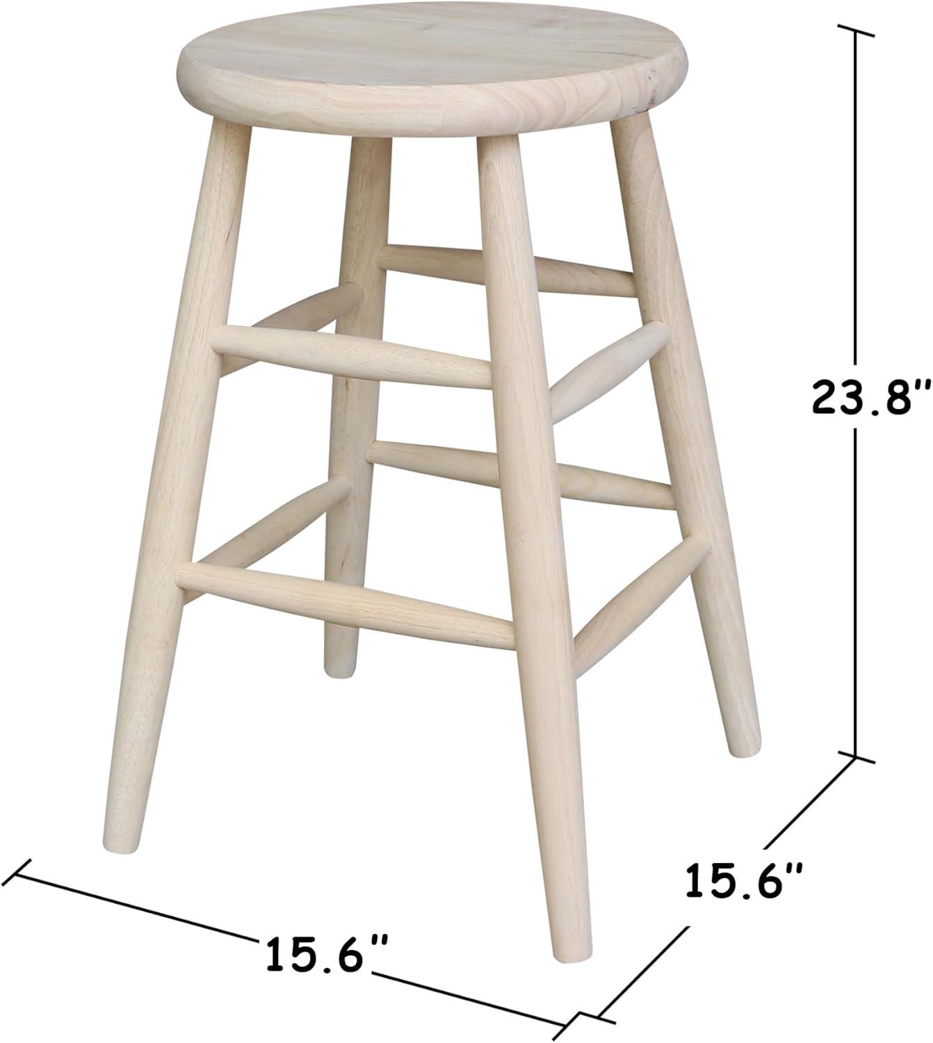 24" Scooped Seat Counter Height Barstool Unfinished - International Concepts: Solid Wood, Round, Backless