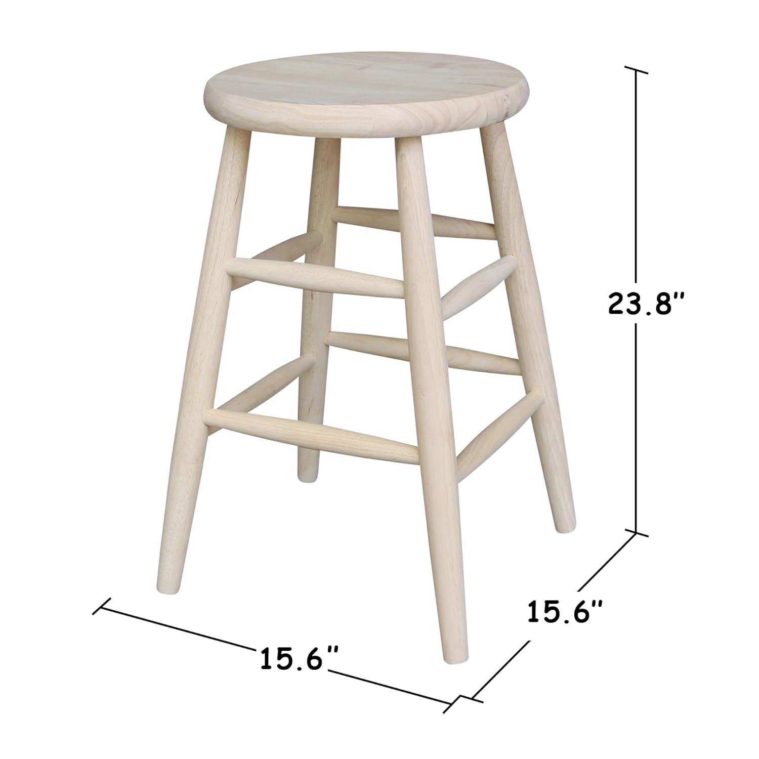 24" Scooped Seat Counter Height Barstool Unfinished - International Concepts: Solid Wood, Round, Backless