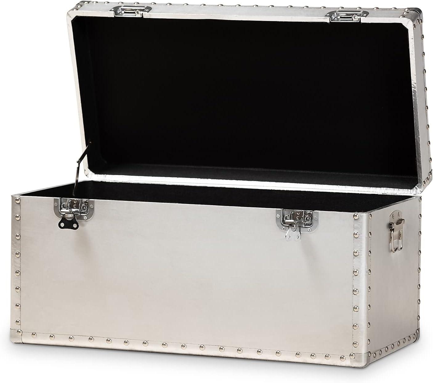 Baxton Studio Serge Metal Storage Trunk Silver: No Assembly, Spot Clean, 150lb Capacity, All Ages