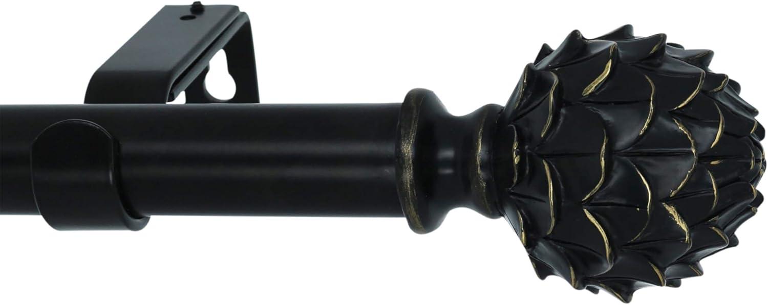 Black Adjustable Metal Curtain Rod with Artichoke Finial, 28-48 Inches