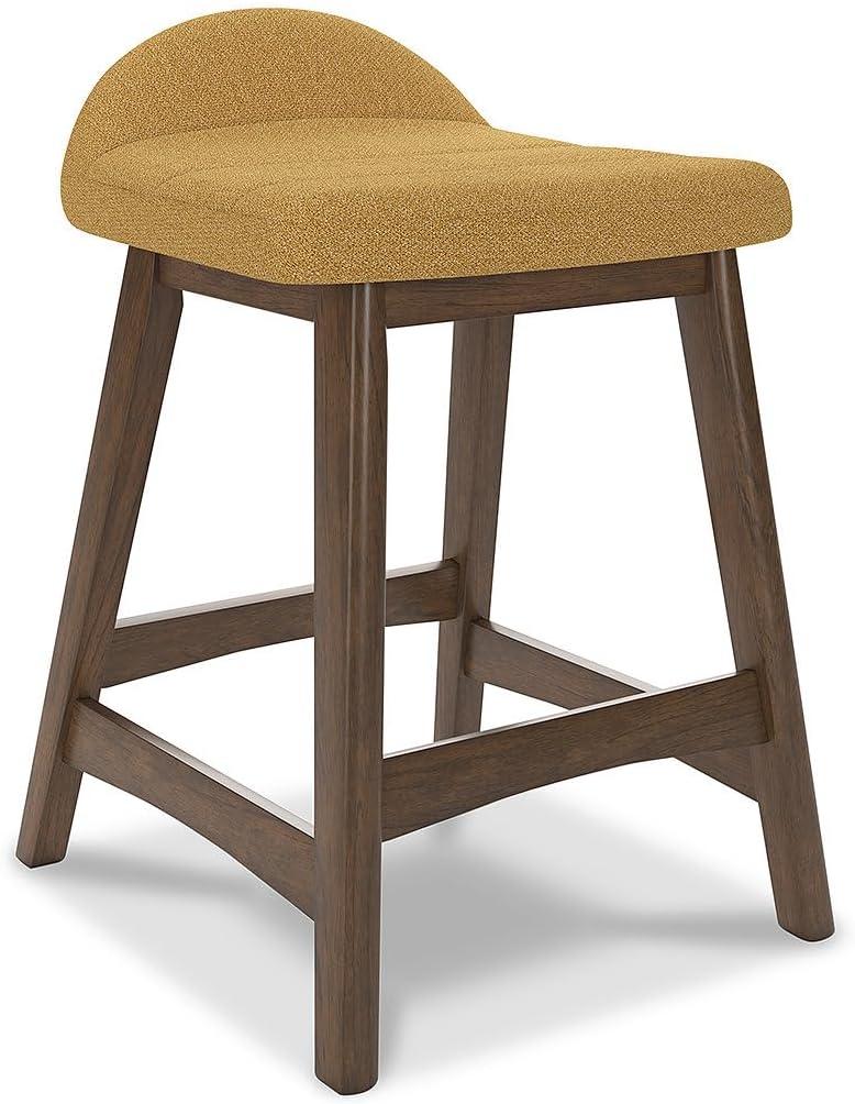 Mustard Upholstered Wood Counter Height Bar Stools, Set of 2