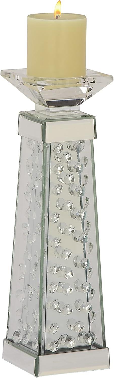 House of Hampton® Glass Pillar Silver Hurricane Lamp with Mirrored Accents