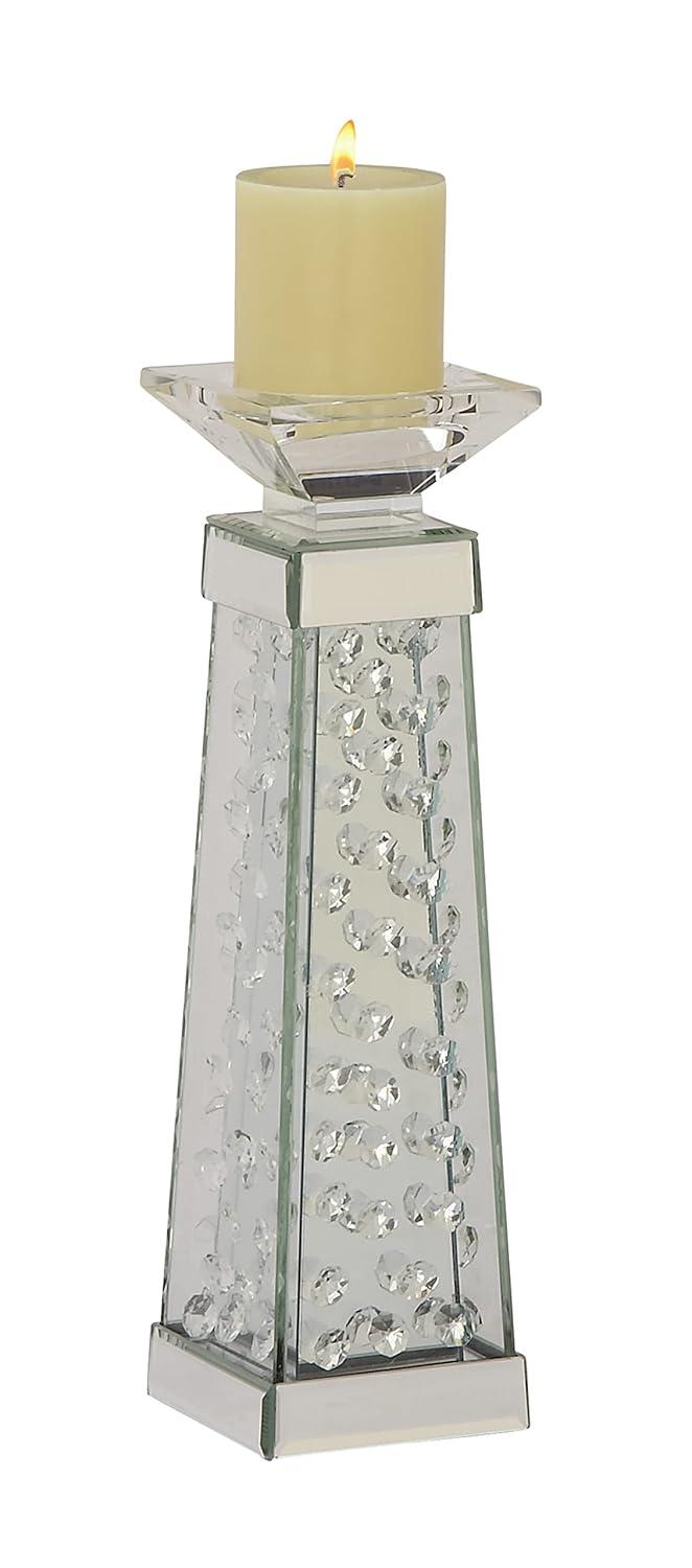 House of Hampton® Glass Pillar Silver Hurricane Lamp with Mirrored Accents