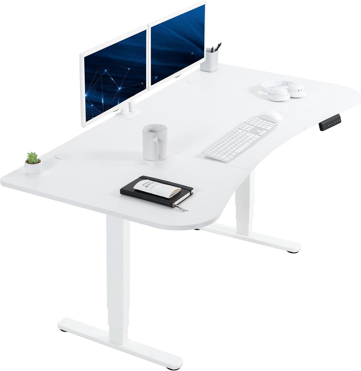 63" White Particle Board Adjustable Height Standing Desk with Dual Motors