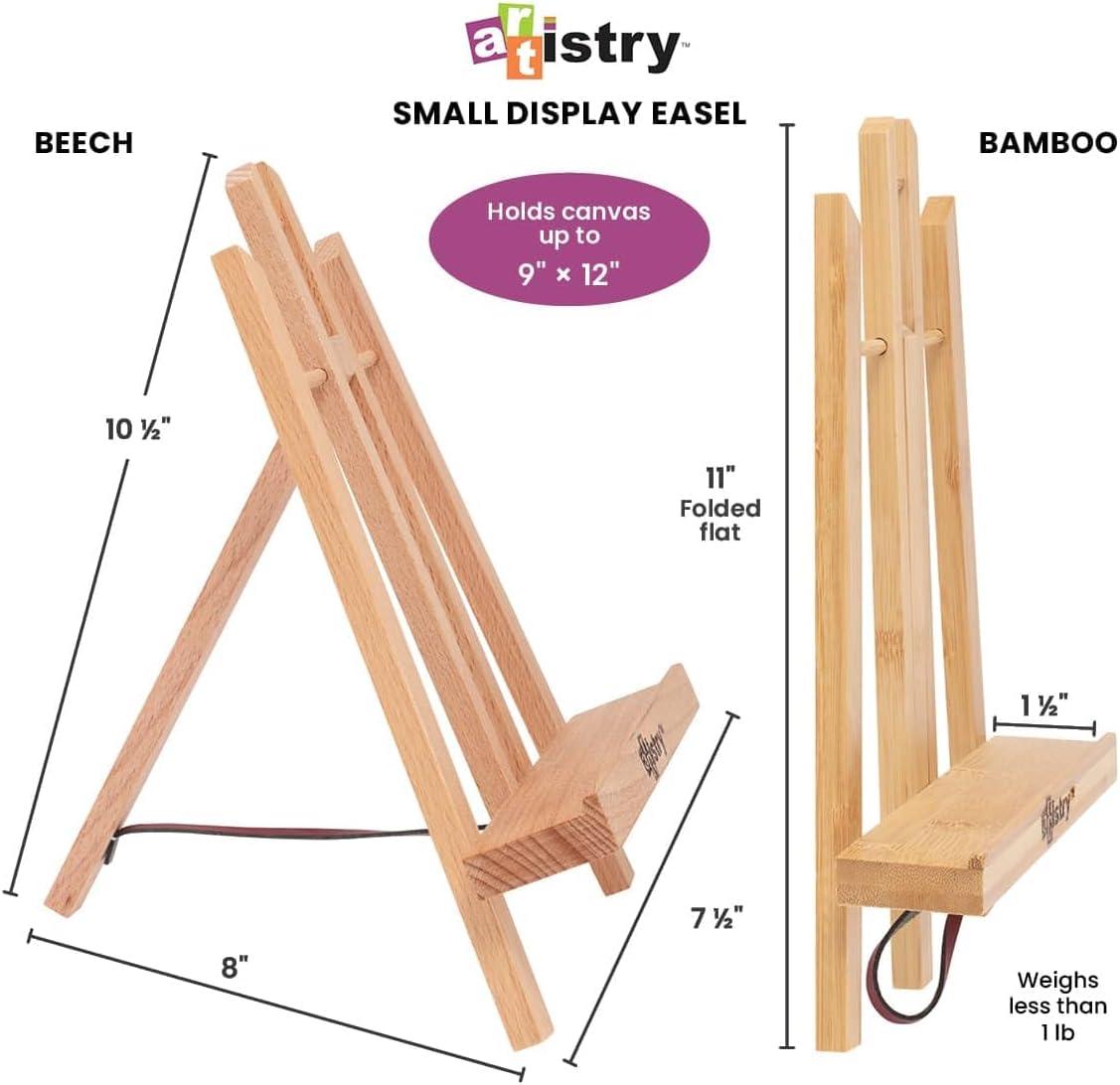 Stein Design Natural Beechwood Display Easel - Elm Finish - Small 7-1/2" x 11" Table Top Easel Stand for Painting, Adjustable A-Frame Construction,