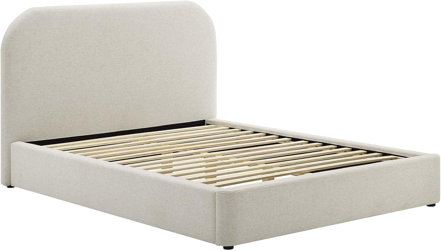 Ivory Velvet Upholstered Full Bed Frame with Curved Headboard