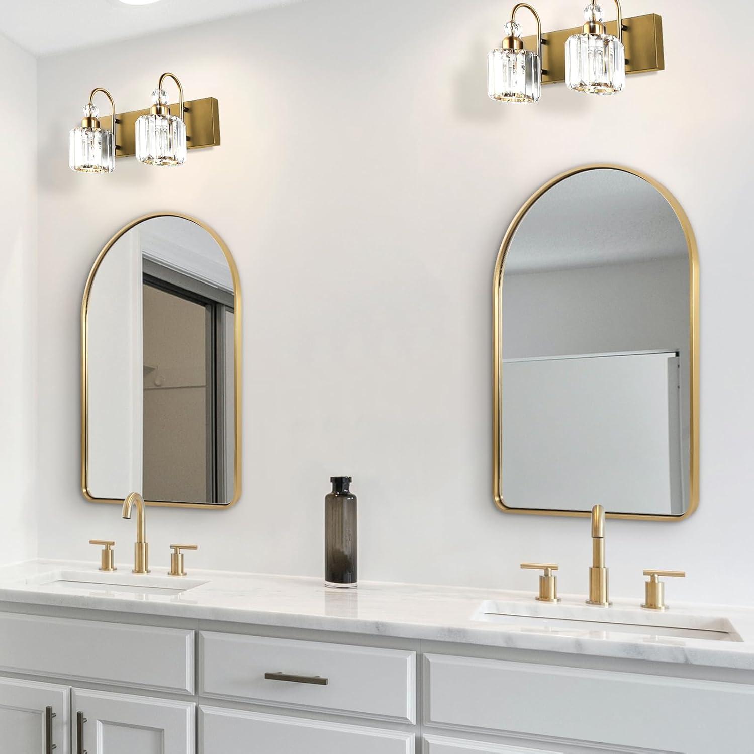 Arched Aluminum Alloy Framed Decorative Wall Mirror 20x30 - Gold