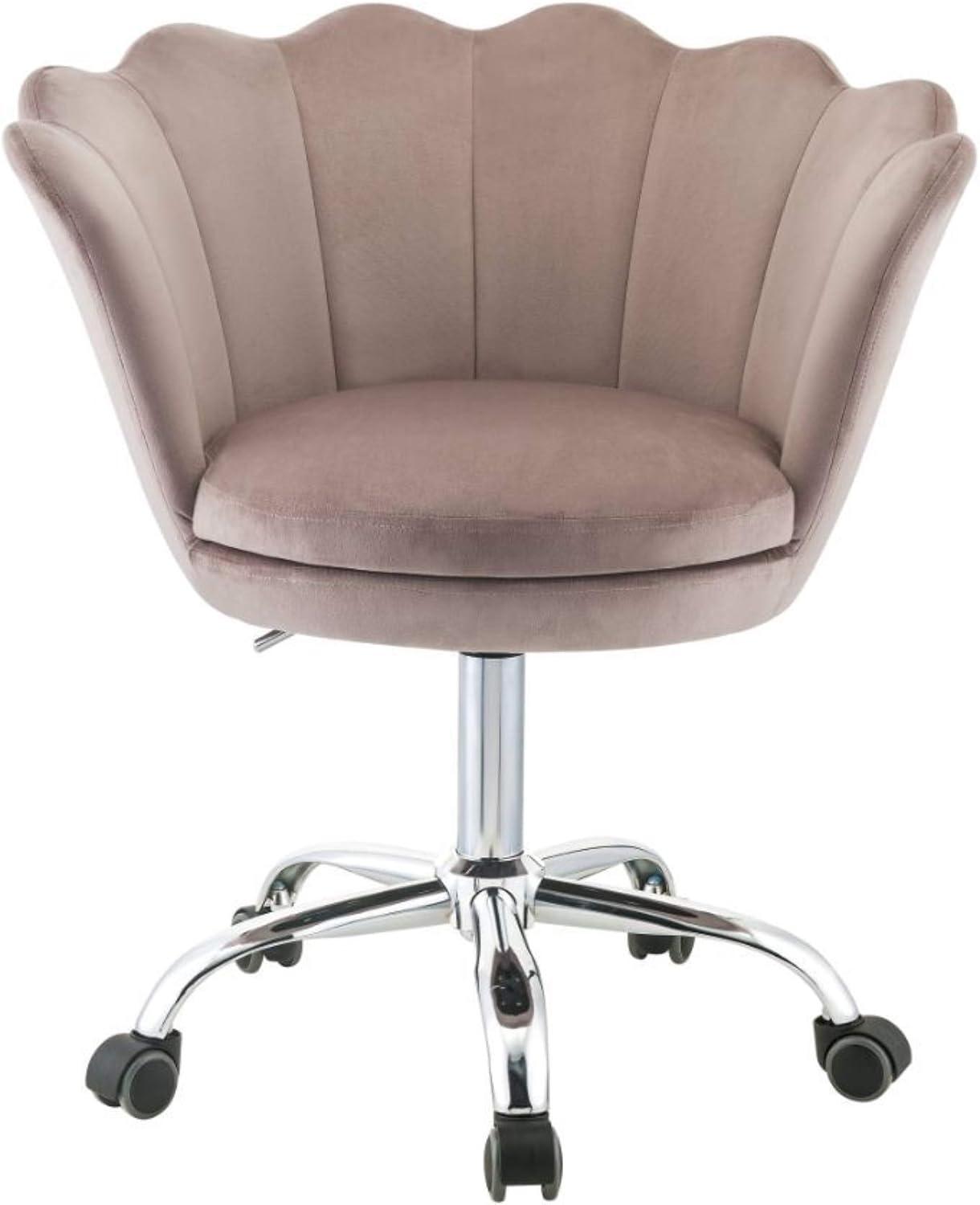 Ergonomic Swivel Armless Office Chair in Pink Velvet and Chrome