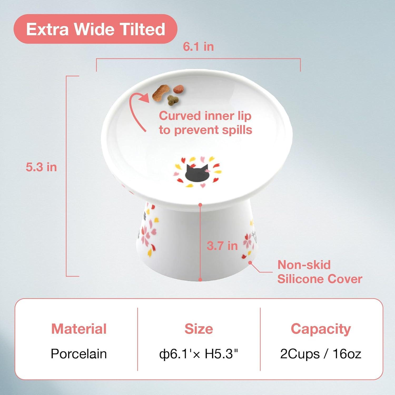 Sakura Extra Wide Tilted Elevated Cat Food Bowl