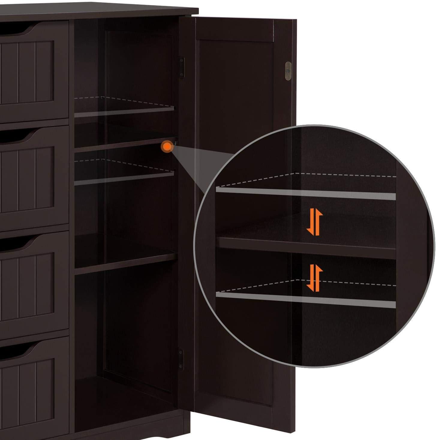 CodYinFI Wooden Bathroom Floor Cabinet, Free Standing Side Cabinet w/4 Drawers & 3 Tier Cupboard Storage Organizer Unit Hallway/Entryway Cabinet, Black