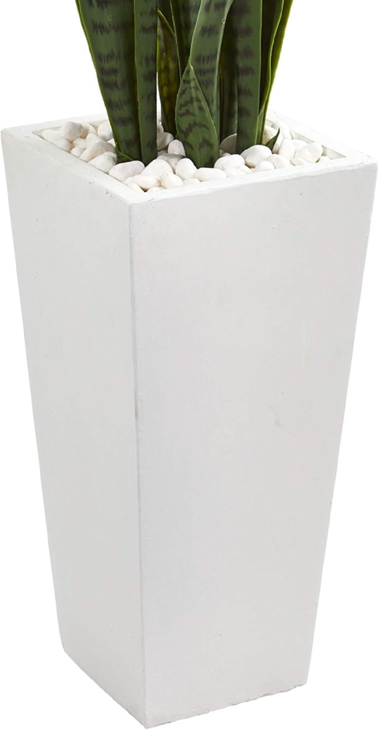 Nearly Natural 4' Plastic Sansevieria Artificial Plant in White Tower Planter, Green