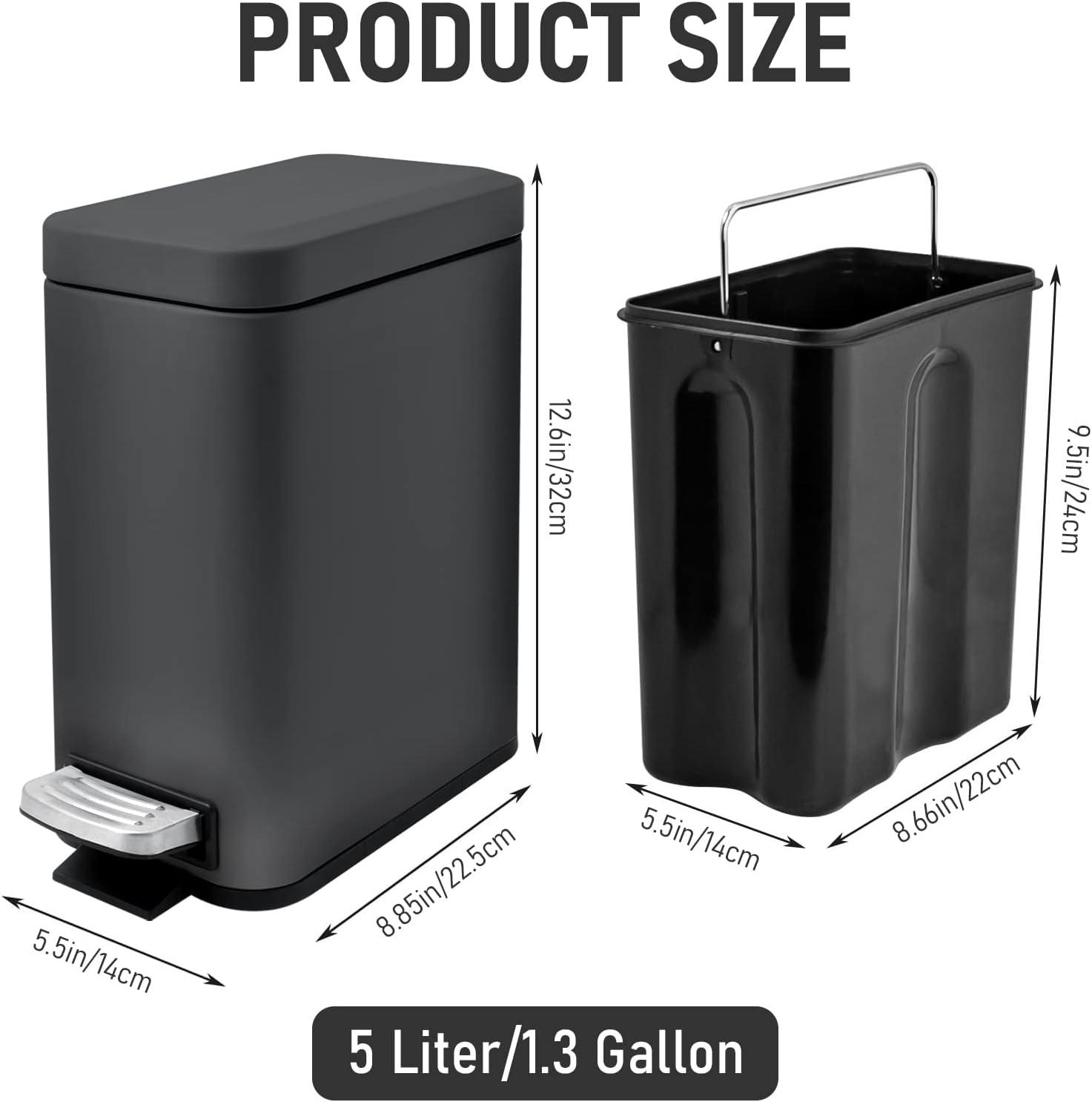 Black Stainless Steel Rectangular Pedal Trash Can for Kids