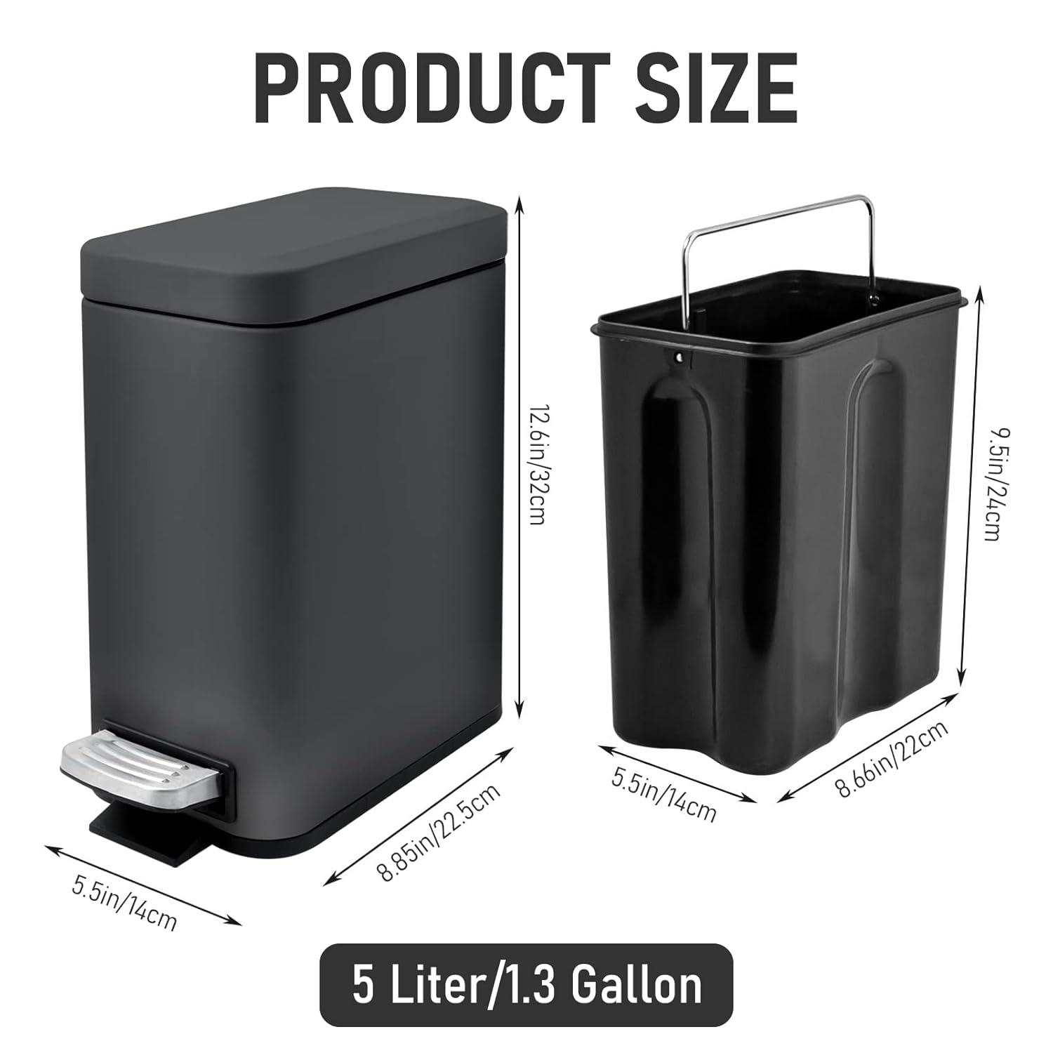 Black Stainless Steel Rectangular Pedal Trash Can for Kids