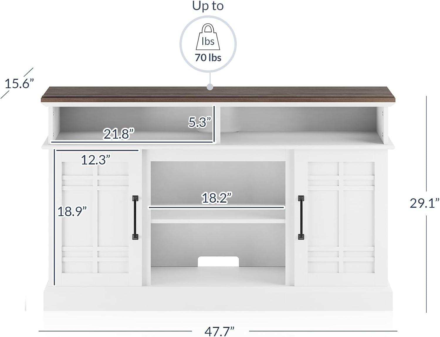 BELLEZE Modern 48" Farmhouse Wood TV Stand & Media Entertainment Center Console Table for TVs up to 50 Inch with Open Storage Shelves & Cabinets - Norrell (White)