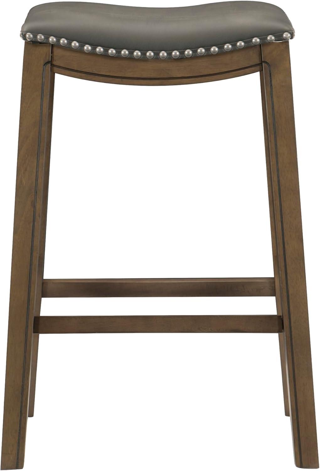 Homelegance 29" Pub Height Wooden Bar Stool Saddle Seat Barstool, Gray Brown