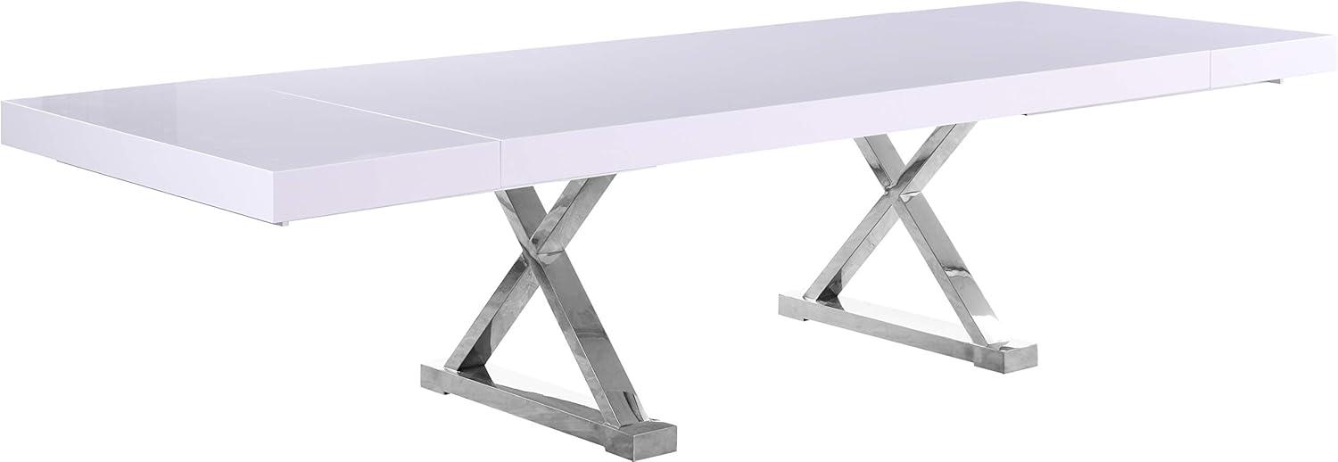 Excel White and Chrome Extendable Dining Table with Inverted X-Style Legs