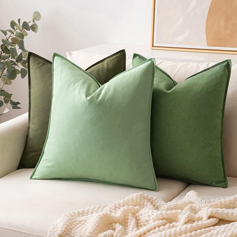 Olive Green Linen and Cotton 20x20 Inch Decorative Pillow Covers Set