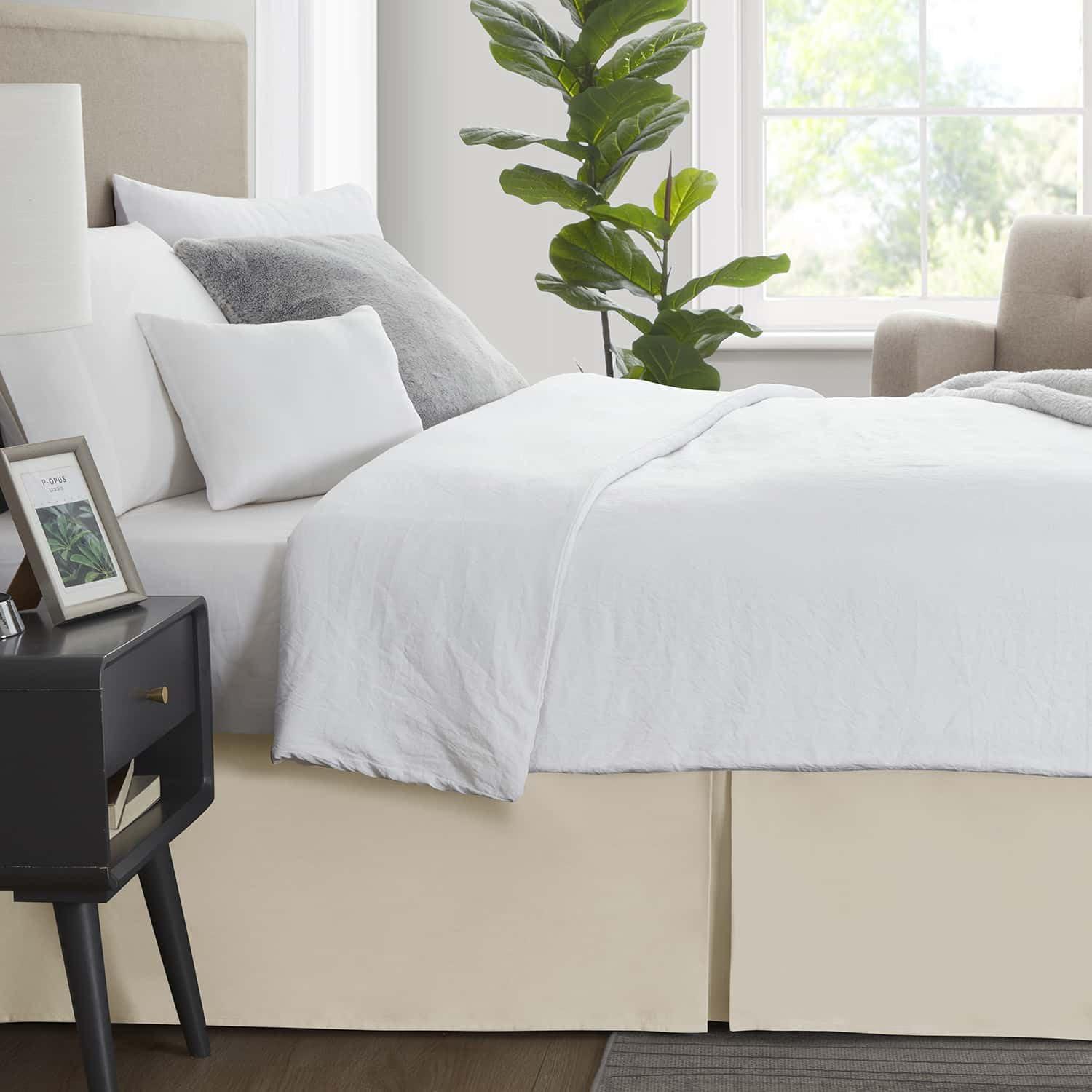 Nestl Bed Skirt Queen Size, 14" Drop Premium Bedskirt, Beige Cream Microfiber Bed Skirts