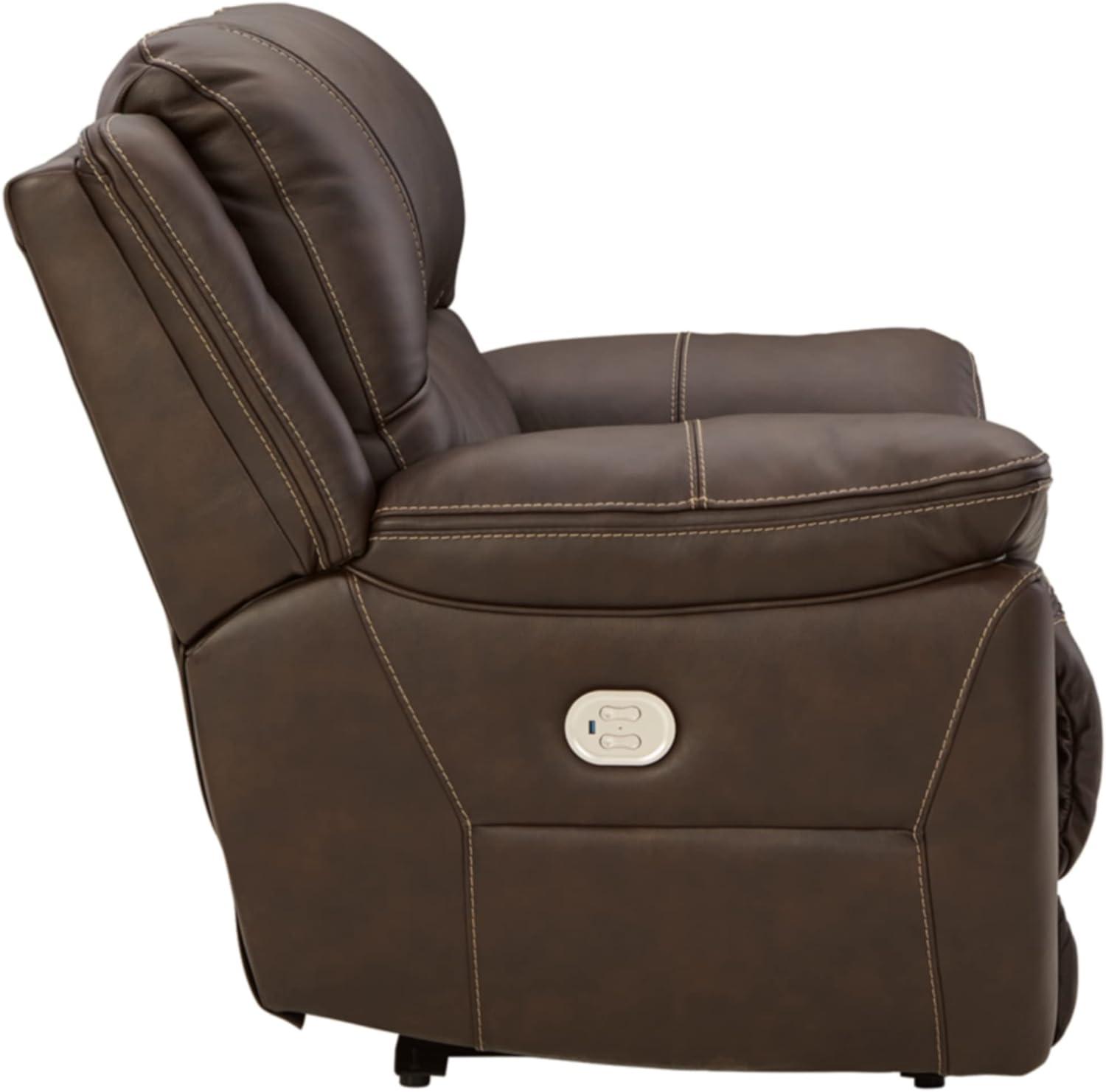 Brown Leather Contemporary Power Recliner with Adjustable Headrest