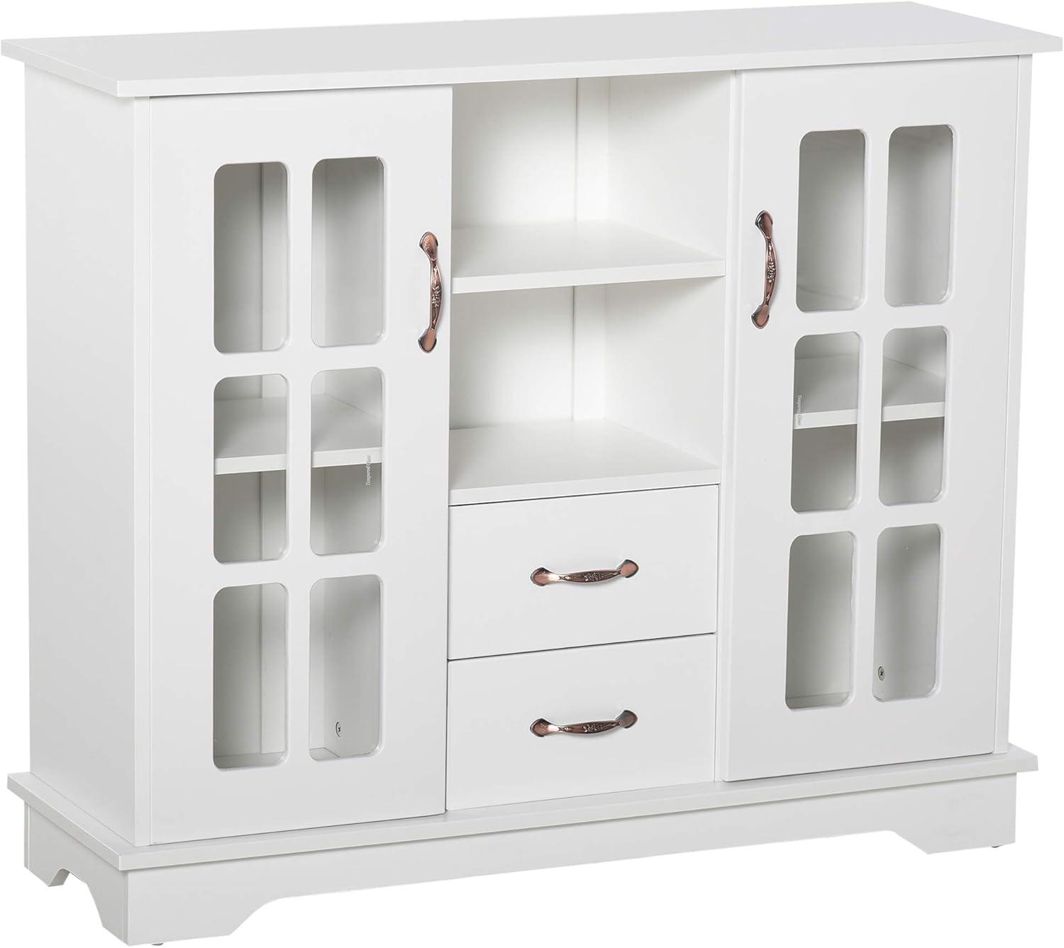 White MDF Sideboard Buffet Cabinet with Glass Doors and Drawers