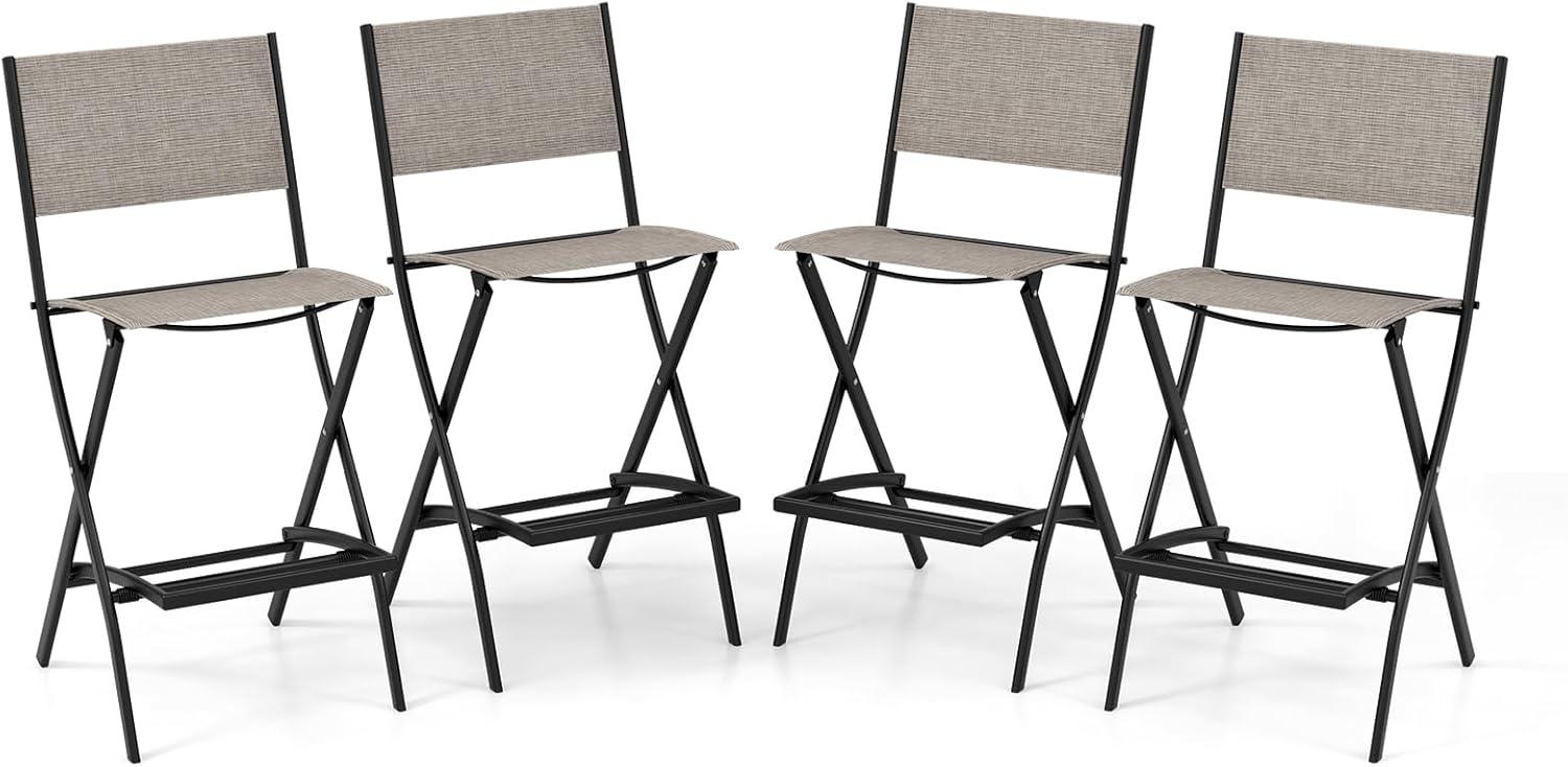Costway Set of 4 Outdoor Bar Chair Folding Bar Height Stool with Metal Frame Coffee