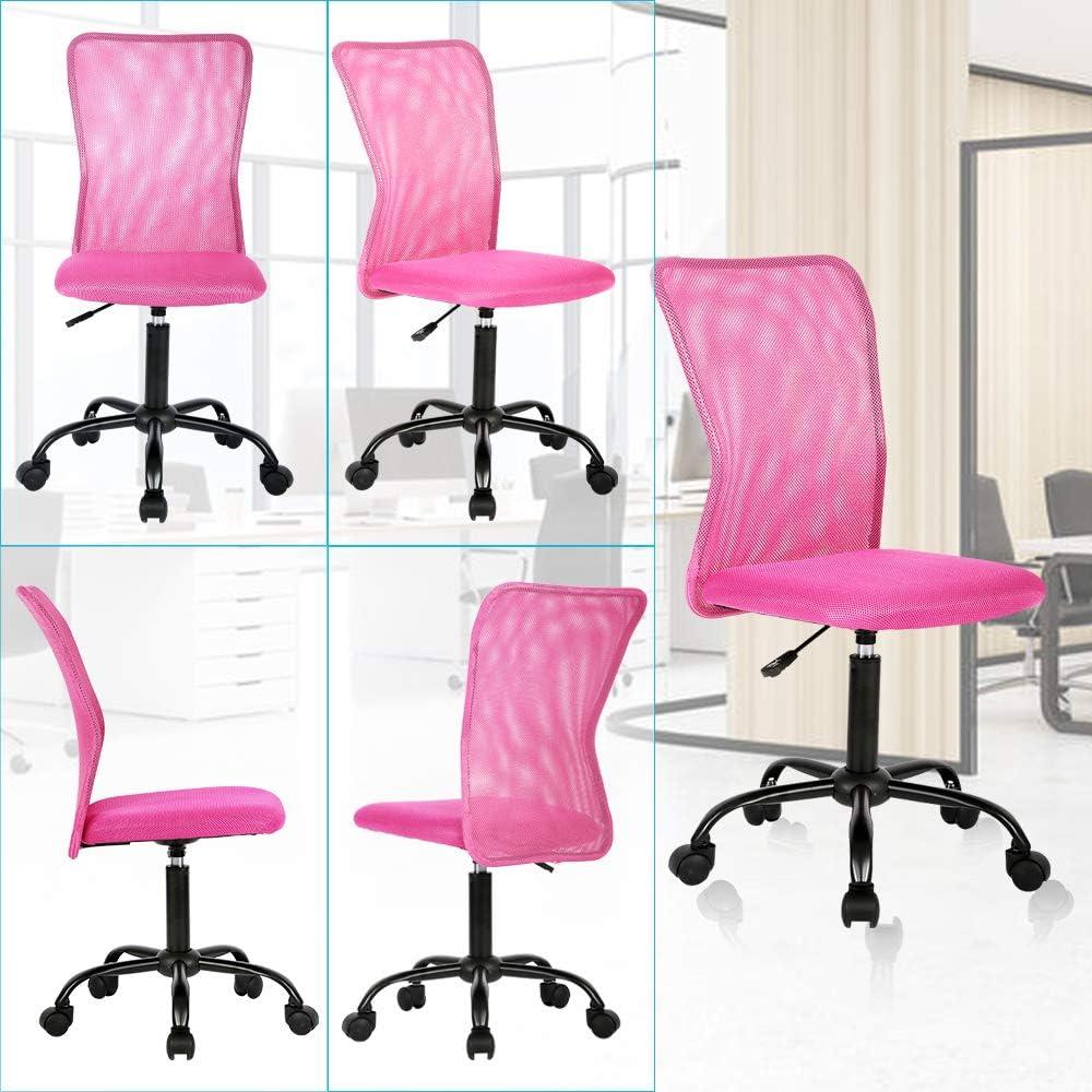 BestMassage Mesh Office Chair Computer Chair with Lumbar Support & Thickly Padded Seat Rolling Swivel Back Support Chair for Home Office, Pink