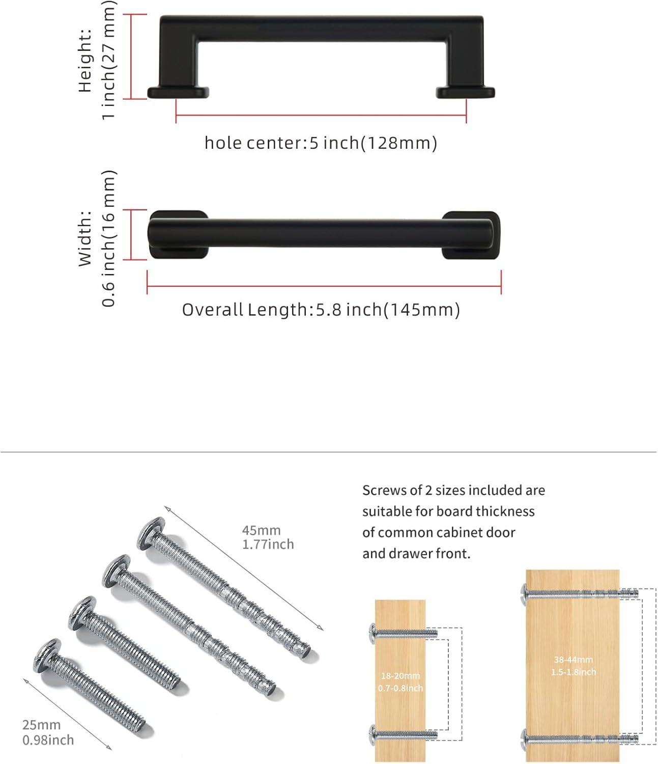 LIMUR 10 Pack 5 Inch (128 mm) Hole Center Matte Black Cabinet Pulls - Solid Zinc Alloy Kitchen Cabinet Handles, Drawer Pulls, Wardrobe & Dresser Handles, Cupboard Hardware