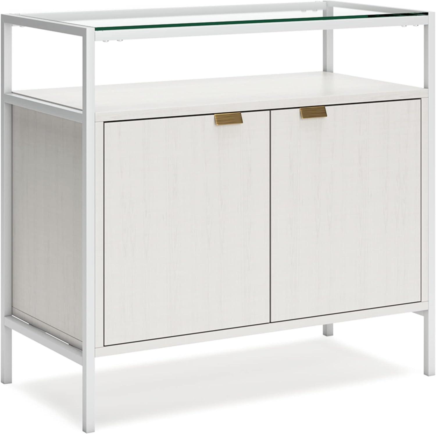 White Modern Accent Cabinet with Glass Top and Doors