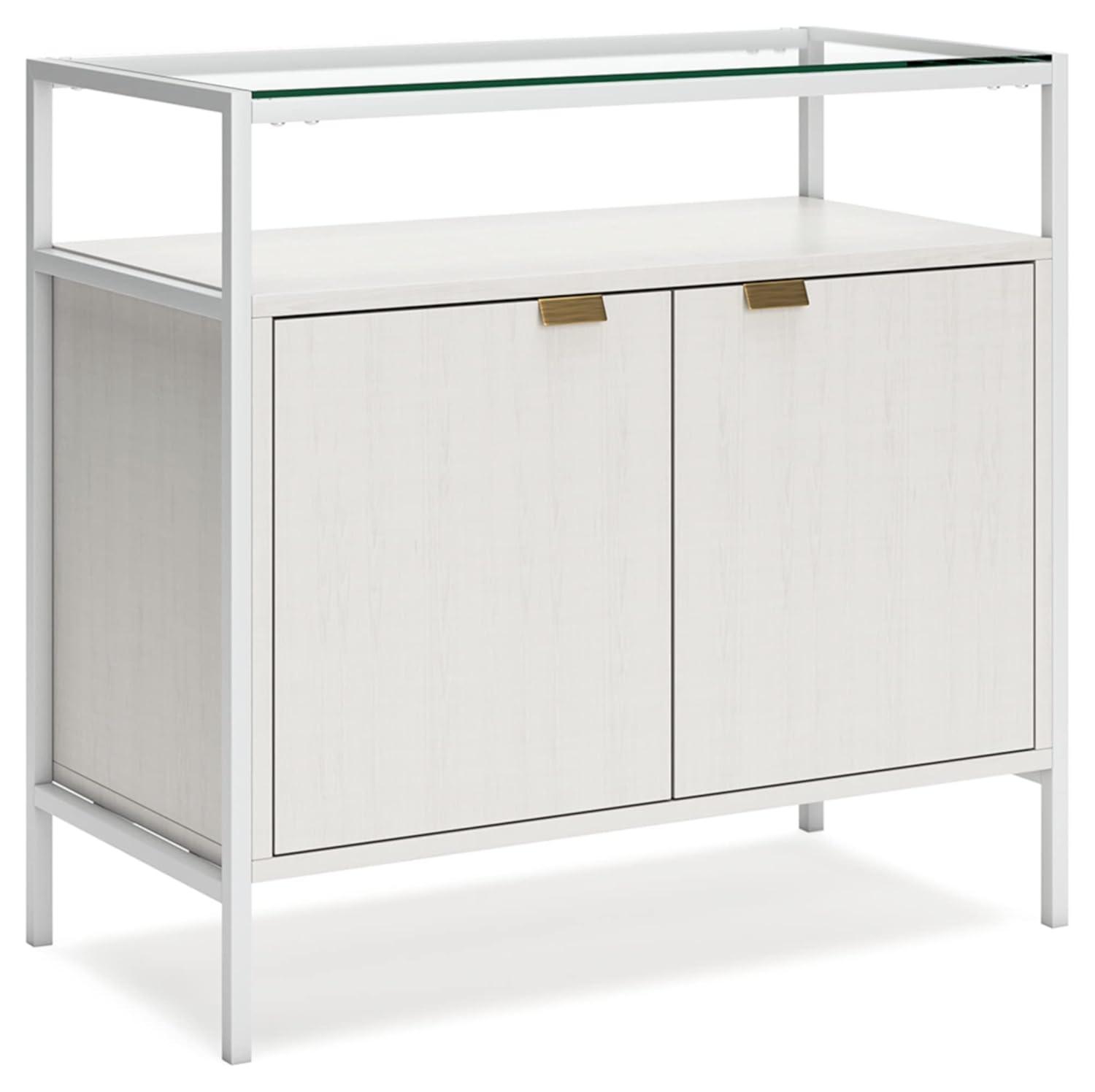 White Modern Accent Cabinet with Glass Top and Doors